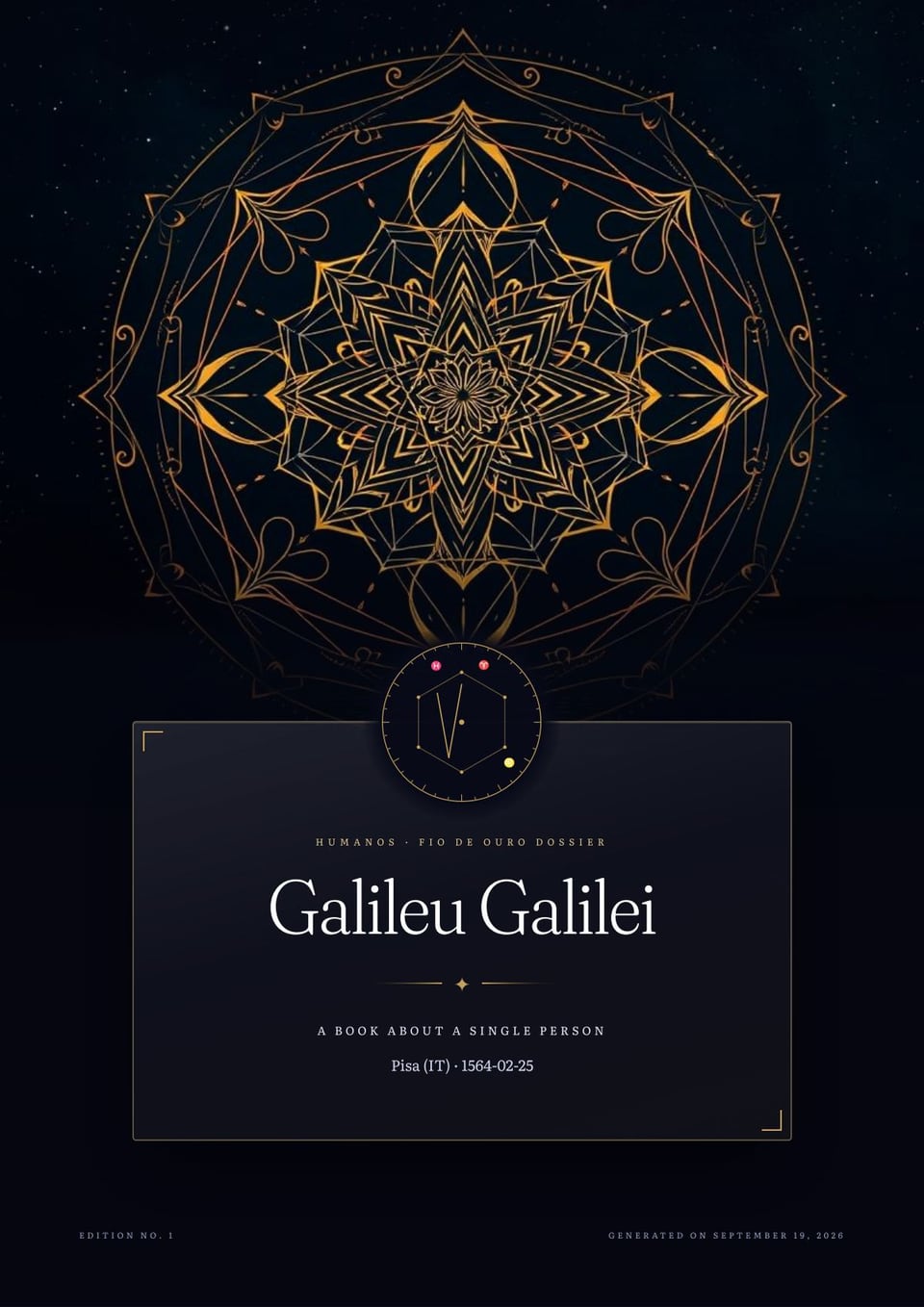 Cover of a copy: golden mandala and the sigil built from that person's data